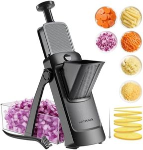 Jonscook All-in-1 Safe Mandoline Slicer for Kitchen, Vegetable Slicer with Container, Adjustable Veggie Mandoline, French Fry Cutter, Potato/Tomato/Onion Slicer, Grater/Cleaning Brush (Black Knight)