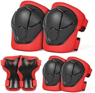 VICTGOAL Kids Knee Pads and Elbow Pads with Wrist Guards Set Protective Gear Set for Boys Girls 3-8 Years Child Toddler 3 in 1 for Skateboard Cycling Bike Scooter Roller Skates (Red, S(3-8 Years))