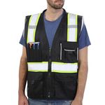 Dib Safety Reflective Vest Black Mesh, High Visibility Vest with Pockets and Zipper, Heavy Duty, Made with 3M Reflective Tape, L