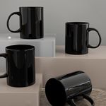 The Earth Store Black Pipe Coffee Mug Set of 4 Ceramic Mugs to Gift to Best Friend, Tea Mugs, Microwave Safe Coffee Mugs, Ceramic Tea Cups (350 ml Each, Black)