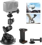 NEEWER Suction Cup Mount Compatible with iPhone GoPro Action Camera with Magic Arm & 360° Pan 90° Tilt Ball Head, Quick Buckle Lock Outside Windshield Car Mount with Phone Holder Mount Adapter, CA029