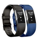 WEKIN Replacement Bands Compatible for Fitbit Charge 2 Strap, Charge 2 Bands Adjustable Soft Silicone Sport Wristband for Fitbit Charge 2, Fitbit hr 2 strap-Large Small Women Men (BlackNavyblue, L)