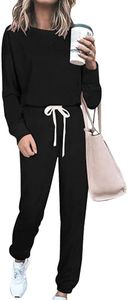 PRETTYGARDEN Women's 2 Piece Tracksuits Outfits Casual Long Sleeve Tops And Lounge Pants Sweatsuit Sets (Solid Black,Small)