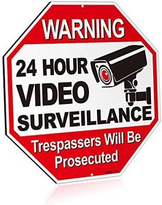 ANLEY 24 Hour Video Surveillance Aluminum Warning Sign, Trespassers Will Be Prosecuted - No Trespassing Security Alert - UV Protected and Weatherproof - 12" x 12"