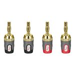 Rocketfish 24k Gold Plated Toolless Speaker Banana Plugs - Banana Plug Adapters - Speaker Wire Plugs for Home Theater & Sound System - Corrosion Resistant Banana Plugs - Red/Black (Pack of 4)