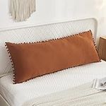 Pom Poms Bed Body Pillow Cover, Soft Long Body Pillow Pillowcase Cover 20x54, Boho Tassel Microfiber Bed Pillowcases for Girls Women Cute Decorative Body Pillow Protector, Burnt Orange