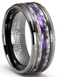 Metal Masters Co. Mens Carbon Fiber Tungsten Carbide Ring Purple Wood Wedding Band 8MM Gunmetal