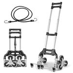 HOMFME Folding Hand Truck, 80KG Capacity Stair Climbing Cart with 10 Wheels, Adjustable Handle and Expanding Cord, Aluminium Moving Trolley for Goods, Shopping and Travel