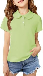 Haloumoning Girls Short Sleeve Polo Shirt Kids Cute Ruffle Peter Pan Collar School Uniform Shirts Tops 5-14 Years Pea Green