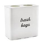 AuldHome Farmhouse Trash Bag Holder (White); Rustic Enamelware Garbage Bag Dispenser