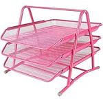 Belle Vous Pink Mesh 3-Tier Letter Tray Organiser - Metal A4 Office Desk Tidy File Holder Rack - Document/Paper Filing Storage Shelf for Office, Desktop/Table, Home, Study or School