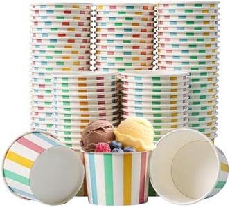 PakTalk 120 Pack 12oz Paper Ice Cream Cups - Colorful Striped Dessert Cups & Soup Bowls, Leakproof for Commercial Use in Shops, Catering, Events