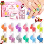 TOMICCA Kid Nail Polish Set, Non-Toxic Peel-Off Nail Polish Quick Dry Water-Based Little Girl Nail Polish, Natural Safe Odorless 12 Candy Color Nail Polish Gifts Set for Kids Toddlers DIY Age 3+