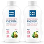 Mee Mee Baby Talcum Powder | Enriched with Avocado Oil | Dermatologist Approved | Rash-Resistant | Paraben-Free, 0m+ | Ideal for Newborns | 2-Pack of 400g For a Fresh Feel