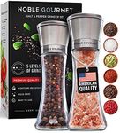 Salt & Pepper Grinder Set of 2 - Refillable Mills & Shakers - Premium Gift Box Pack - For Pink Himalayan & Sea Salt, Black Peppercorn, Spices - Stainless Steel, Large Glass - Adjustable Ceramic Coarse