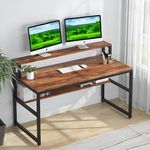 Deskio Computer Desk with Lower Shelf & Monitor Riser, Laptop Table, Study Table, Writing Table, Industrial Table, Workstation, Multipurpose Table – Brown (120L x 60W x 94H Cm)