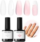 modelones French Manicure Tip Gel Polish Set, 2Pcs 15ML White Nude Pink Gel Nail Polish Jelly Milky Pink White Colors Soak Off U V LED Classic French Nail Kit for DIY at Home Salon for Women