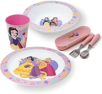 damaloo Principesse Set Stoviglie Bambini - Piatto, Ciotola, Tazza e Posate Bambini, Set Pappa Bimbo per Colazione, Pranzo e Cena, Riutilizzabile e Senza BPA