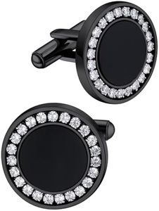 Black Onyx Tuxedo Shirt Button and Cufflinks Set, Silver or Black Stainless Steel Cuff Links for Business Wedding Shirt Accessory, Birthday Jewelry Gift for Dad
