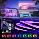 BRIMETI LED Neon Rope Light 32ft/10M RGB, 110-120V Flexible Cuttable Waterproof IP65 Neon Strip Light,Control with App, Music Sync,for Indoor Outdoor, with Power Adapter and Remote Control