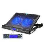 Tecknet Auto Laptop Cooling Pad Fits 12"-17.3" Notebooks， Adjustable Height Gaming laptop cooler With 2 USB ports And 2 Powerful Fans, Silent Ergonomic Laptop Fan Stand For Desk with LED display