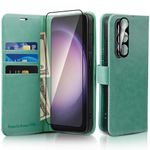 MONASAY Vegan Leather Fit for Galaxy S24 5G Wallet Case, [Lens & Glass Screen Protector Included][RFID Blocking] Flip Folio Cell Phone Cover with Credit Card Holder, 6.2 inch, Mint