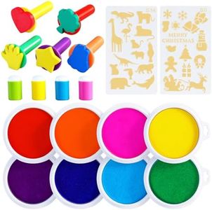 Washable Finger Paint Set - 7" Large Round Ink Pads (8 Colors) with 5 Paint Stamps, 4 Sponge Dabbers & 2 Stencils | Crafts, Classroom Art, Hand & Footprint Keepsakes, Christmas & Birthday Gifts