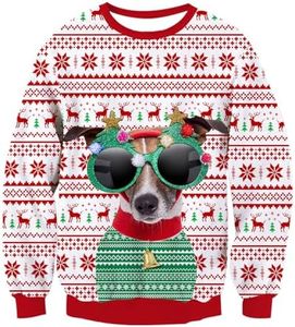 uideazone Ugly Christmas Dog Sweater for Men Women Funny Print Crew Neck Pullover Sweatshirts X-Mas T-Shirt for Couple Lovers