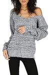 Fashion Star Womens Jumper Off Shoulder Baggy Ladies Chunky Knit Knitted Oversize Sweater Top V-Neck Jumper Grey Marl Plus Size (UK 20/22)