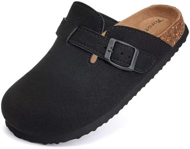 Torotto Kids Suede Clogs Cork Footbed Toddler Slippers with Arch Support & Adjustable Straps for Boys Girls Indoor & Outdoor (JC-Black, 34)