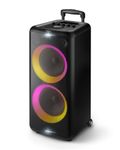 Philips X5206 Bluetooth Party Speaker with Extra bass, Up to 14 Hours Battery, Party Lights and Karaoke Effects, Microphone and Guitar Input, Audio-in, USB Charging, Built-in Trolley, TAX5206