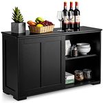 COSTWAY Wooden Storage Cabinet, Buffet Sideboard Server Table with Sliding Door and Adjustable Shelf, Console Cupboard Display Organiser Unit for Home Kitchen Living Room (Black, without glass)