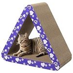 Navaris 3-in-1 Cat Scratcher - Triangle Design Cardboard Cat Scratchers - Easy Assembly Board House for Cats - Large Multi-Sided Scratch Pad, Mat Bed - 49cm