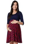 HAPPY MAMA Women's Maternity Nursing Skater Mini Dress 603 (Navy with Big Red Dots, UK 14, XL)
