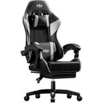 HLDIRECT Gaming Chair for Adults, Ergonomic Computer Chair with Footrest & Linkage Armrest, High Back Gamer Chair with Lumbar Support, Adjustable Game Chair, 360° Swivel, 300LBS (Black & White)