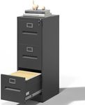 VIYET 3 Drawer File Cabinet, Metal File Cabinet with Lock, Vertical File Cabinet for Home Office,Heavy Duty Metal Storage Cabinet for A4/Letter/Legal Size File,Assembly Required(Black)
