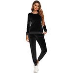 Tracksuit Sets Womens 2 Piece Sweatsuits Velour Solid Color Pullover Sweatshirt Tops Sweatpants Jogging Suits Outfits Black L