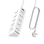 Hoteon 10 Way Extension Board, 2500W Power Strip with USB C& QC3.0 USB Fast Charging Ports, 10 Universal Outlets, 6 USB Solts Surge Protection 2M Cord Home Office (3-PIN White)