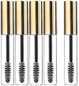 KEAIYYJBottle Empty Mascara Tube and Wand Castor Oil Dispensers Eyelash Brush Spoolies Refillable Cosmetic Containers Bottles Gold 10 ml 5 Pack
