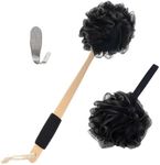 Loofah with Handle | Bamboo Charcoal Infused Loofah Back Scrubber for Shower | Exfoliating Back Loofah for Shower for Men & Women | includes 1 Loofah on a Stick,1 Loofa Pouf and 1 Hook (Black)