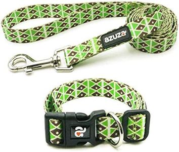 azuza Dog Collar and Leash Set, Adjustable Nylon Collar with Matching Leash, Green Diamond for Small Dogs