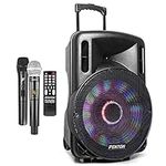 Fenton FT15LED Portable PA System with Wireless Microphones - Large Bluetooth Speaker and Mic Set, Ideal for Events and Parties, Portable PA Speaker, Portable PA Systems, Battery Powered PA System