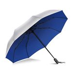 ZOMAKE Travel Umbrella UV Protection - Parapluie Compact Solide Packable Sun Umbrellas Compact UPF 50+ UVA/UVB Automatic Small Foldable Umbrellas Windproof for Rain(Sliver&Blue)