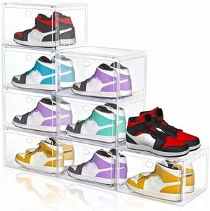 Yukui LLc Large Shoe Boxes Clear Plastic Stackable, 8 Pack Drop Side Shoe Storage Organizer with Magnetic Door, Shoe Container Sneaker Storage Display Case Fit up to US Size 13 CLEAR