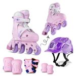 Jaspo Novice 2-in-1 Kids Roller Skates Combo– Inline to Quad Convertible | Adjustable Size | PU Wheels | Fiber Body | Lightweight & Comfortable Skating Combo (Purple, Extra Small)