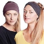 BLOM Original Headband Two Pack. Women’s Wide Turban Multi Style Headbands Perfect for Yoga Fashion Workout Sports Gym Athletic Exercise. Sweat Wicking and Stretchy. (Winter Dusk + Charcoal)