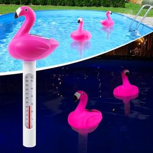 ChlorStar Floating Pool Thermometer,Solar Flamingo Pool Thermometer Floating,Easy Read Swimming Pool Thermometer at Night,Funny Pool Temperature Thermometer, Floating Water Thermometer for Cold Plunge