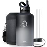 BUZIO 64 oz Vacuum Insulated Water Bottle, (Cold for 48 Hrs/Hot for 24 Hrs) 64oz Stainless Steel Double Walled Wide Mouth Sports Drink Flask with BPA Free Straw Lid and Flex Cap