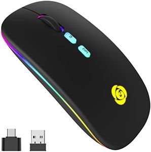 Mouse Wireless, Wireless Ricevitore USB a 2.4G Tipo C, Mouse Bluetooth Ricaricabile, 7 Colori, Sottile 3 DPI 800/1200/1600, Mouse Silenzioso Compatibile con iPad/PC/Mac/Windows