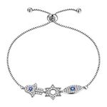 Aurora Tears Hamsa Fatima Hand Bracelets 925 Sterling Sliver Blue Evil Eye Charm Stars of David Bracelet Six Point Jewelry for Women DB0110W